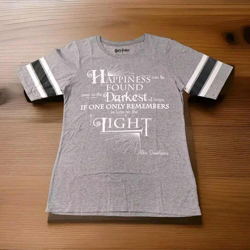 Harry‎ Potter Dumbledore Quote T-Shirt Gray Varsity Stripe Sleeve XL Youths